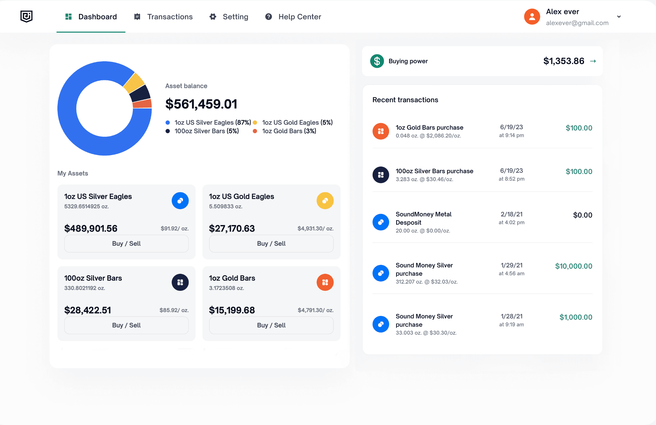 Aplicación SoundMoney: compra y venta de oro y plata